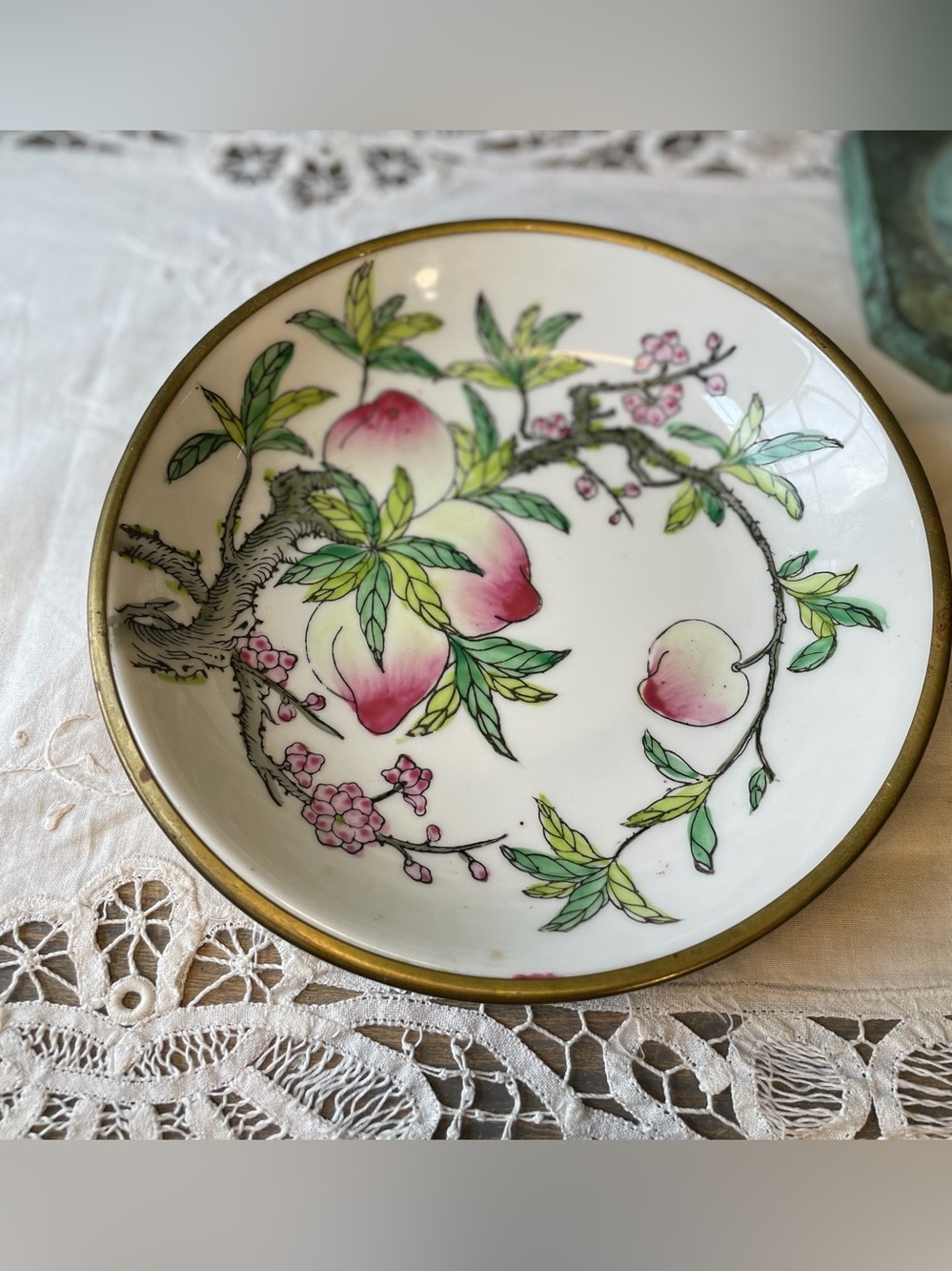 Vintage Brass porcelain bowl floral radish Japanese